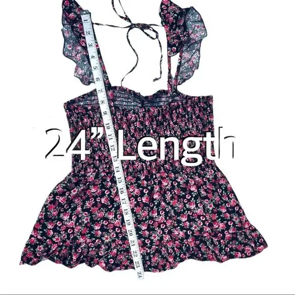 ❌❌NOT FOR SALE Francesca’s Floral Smocked Flutter Sleeve Top - Picture 6 of 7